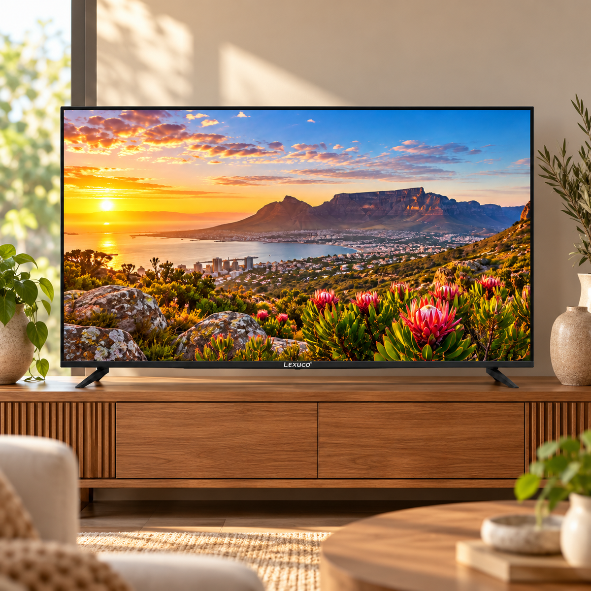 Lexuco 65-inch Smart TV in a lounge setting