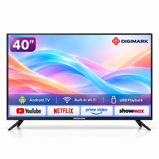 Digimark 40-inch Smart TV with YouTube Netflix Prime Video and Showmax logos