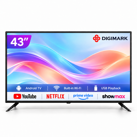 Digimark 43-inch Smart TV with YouTube Netflix Prime Video and Showmax logos