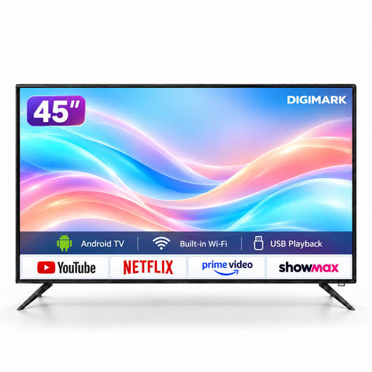 Digimark 45-inch Smart TV with YouTube Netflix Prime Video and Showmax logos