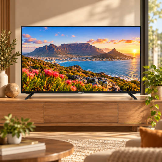 Lexuco 75-inch WebOS 4K Smart TV in a lounge setting
